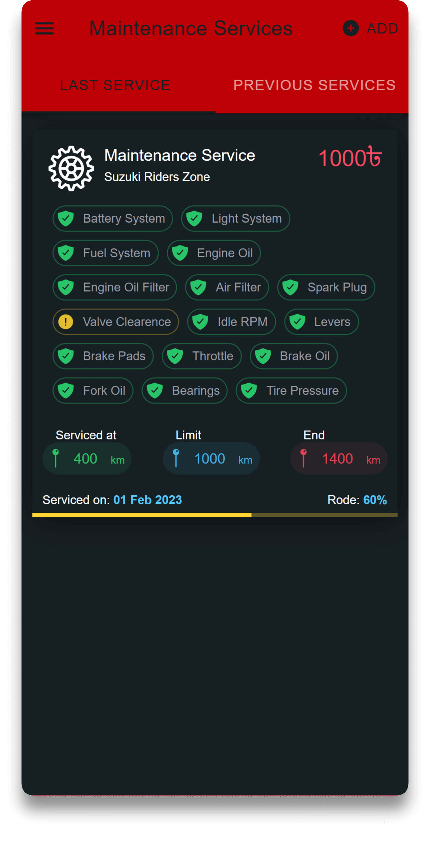 MyBikes.App: Motorcycle Manager app maintenance services feature